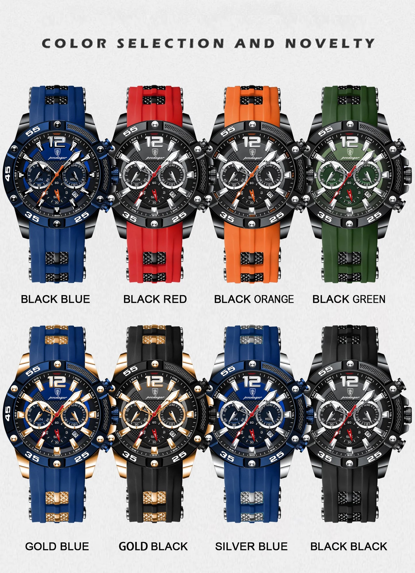 POEDAGAR Luxury Man Wristwatch Sport Chronograph Waterproof Luminous Date Watches for Men Casual Quartz Silicone Men Watch Reloj