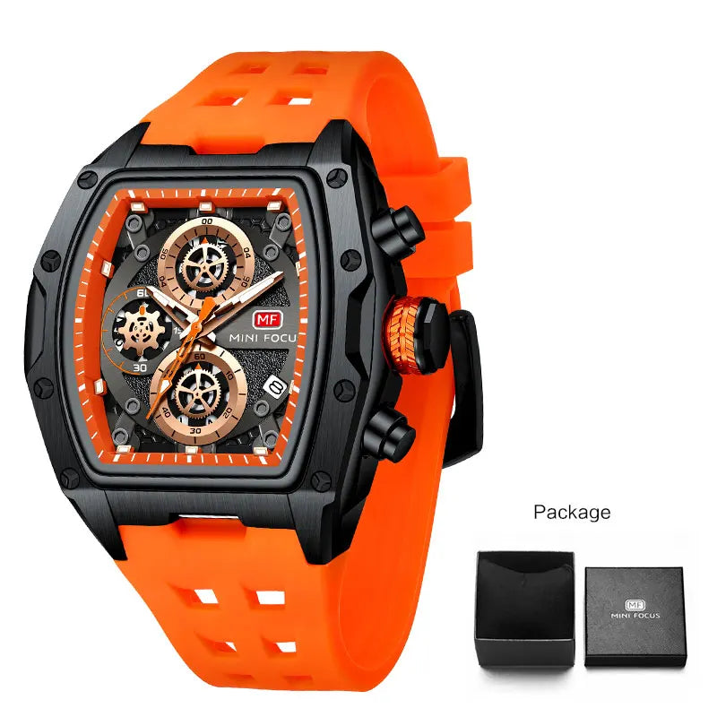MINI FOCUS Blue Quartz Watch Men Fashion Military Sport Chronograph Wristwatch with Luminous Hands Auto Date Silicone Strap