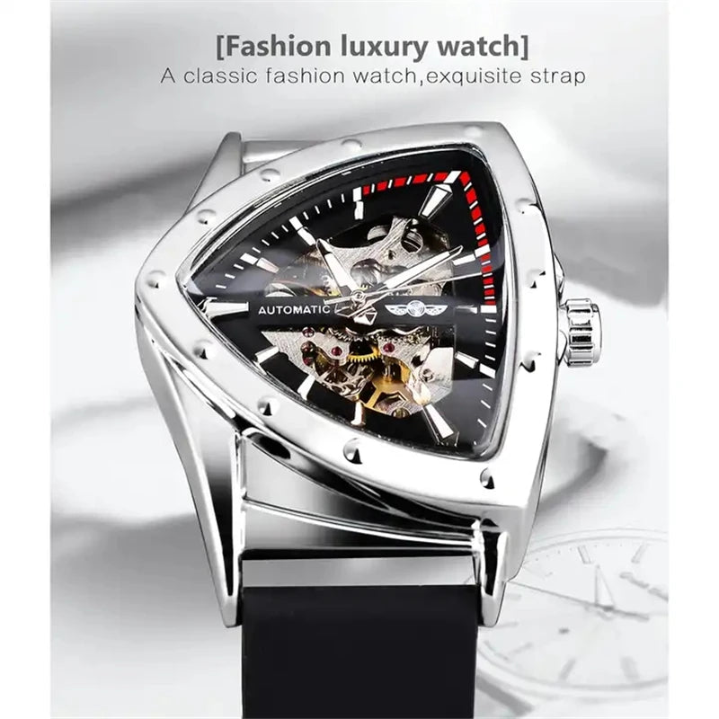 Winner 395R WINNER Minimalist Automatic Watch for Men Creative Triangle Dial Brand Luxury Business Mechanical Watches Silicone