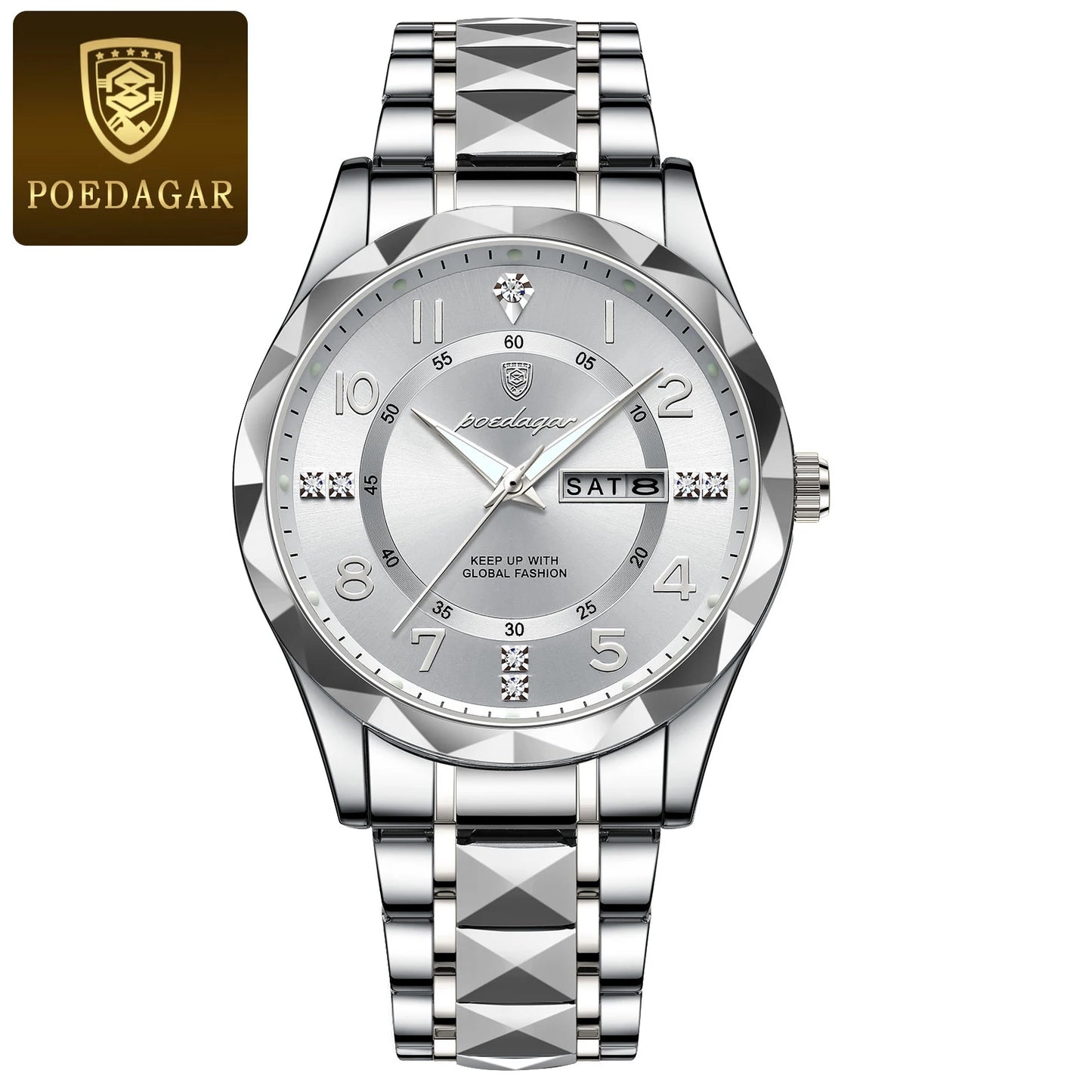 POEDAGAR Luxury Man Wristwatch Waterproof Luminous Date Week Men Watch Sport Stainless Steel Quartz Men's Watches Male reloj+box