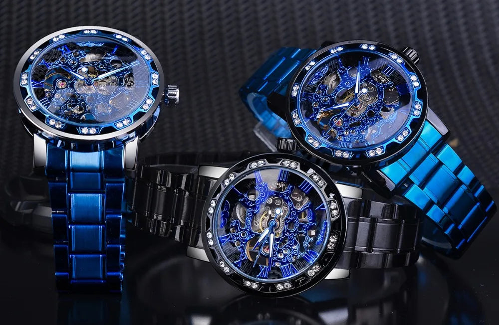 Fashion Winner Hot Top Brand Luxury Men Transparent Diamond Luminou Smovement Male Mechanical Skeleton Royal Design Wrist Watch