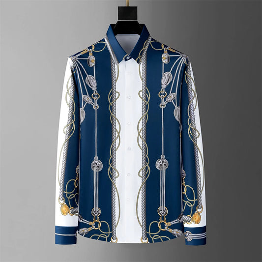 Men's luxury floral shirt business casual fit long sleeve social party tuxedo hot sale new style autumn and winter fashion new