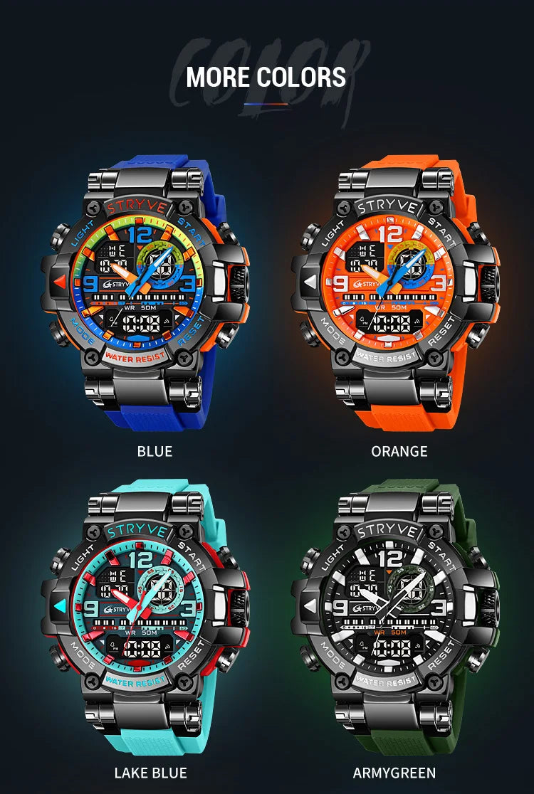 New STRYVE Watch for Men's High Quality Digital-Analog Dual Movement 5ATM Waterproof Watches Fashion Sports Men's Watch 8025
