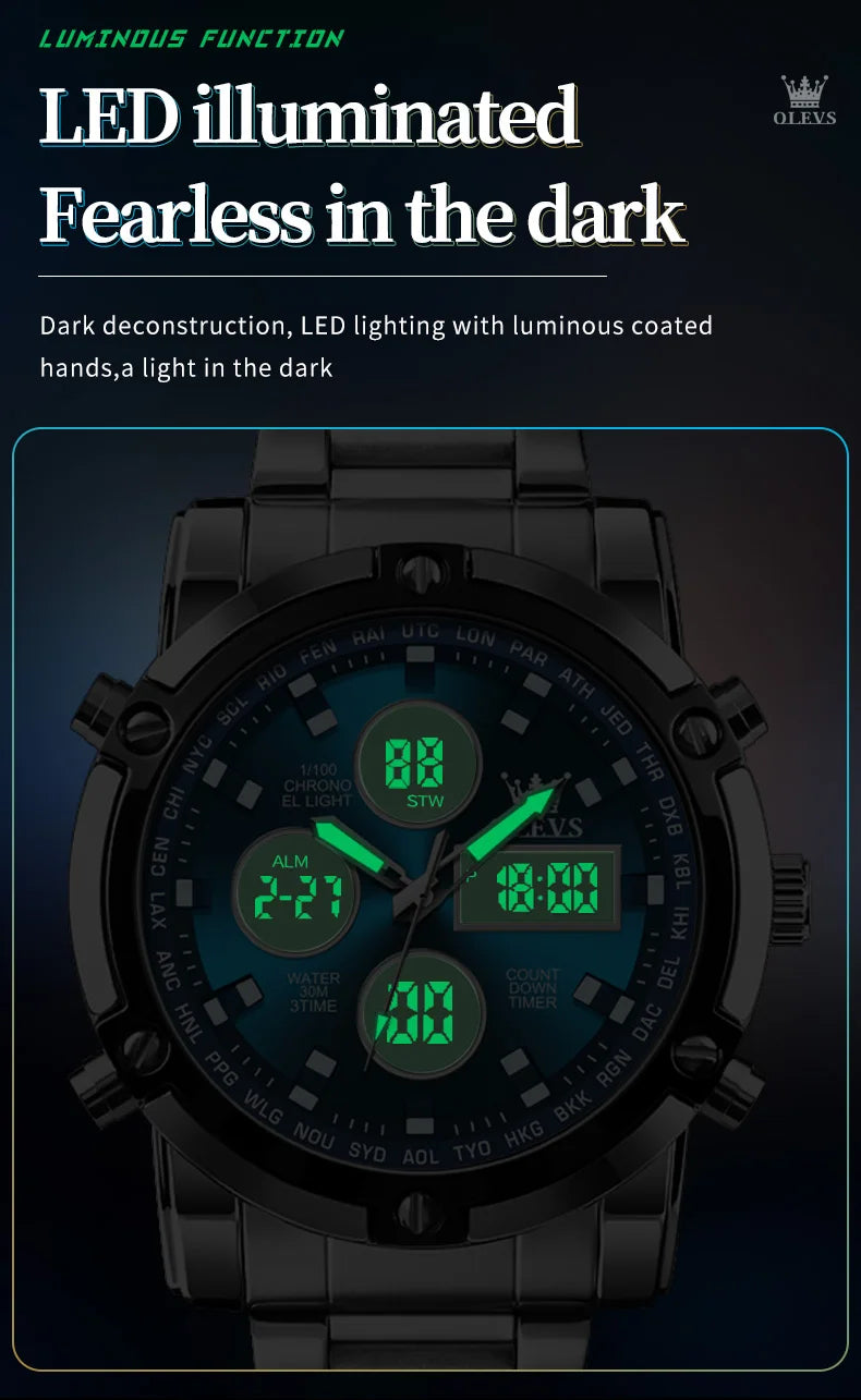 OLEVS 1106 Watch Men Chronograph Calendar Alarm Clock Quartz Movement Stainless steel Multi-function Man Hand Clock Trend Watch