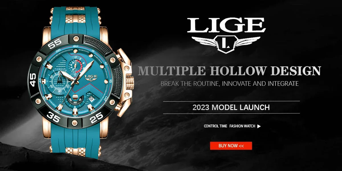 LIGE Mens Watches Top Brand Luxury Big Dial Watch Men Silicone Military Sports Waterproof Quartz Watch For Men Relogio Masculino