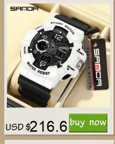 SANDA 6162 Men's Electronic Watch Creative Sports Waterproof Luminous Chronograph Pointer Digital Dual Display Wristwatches