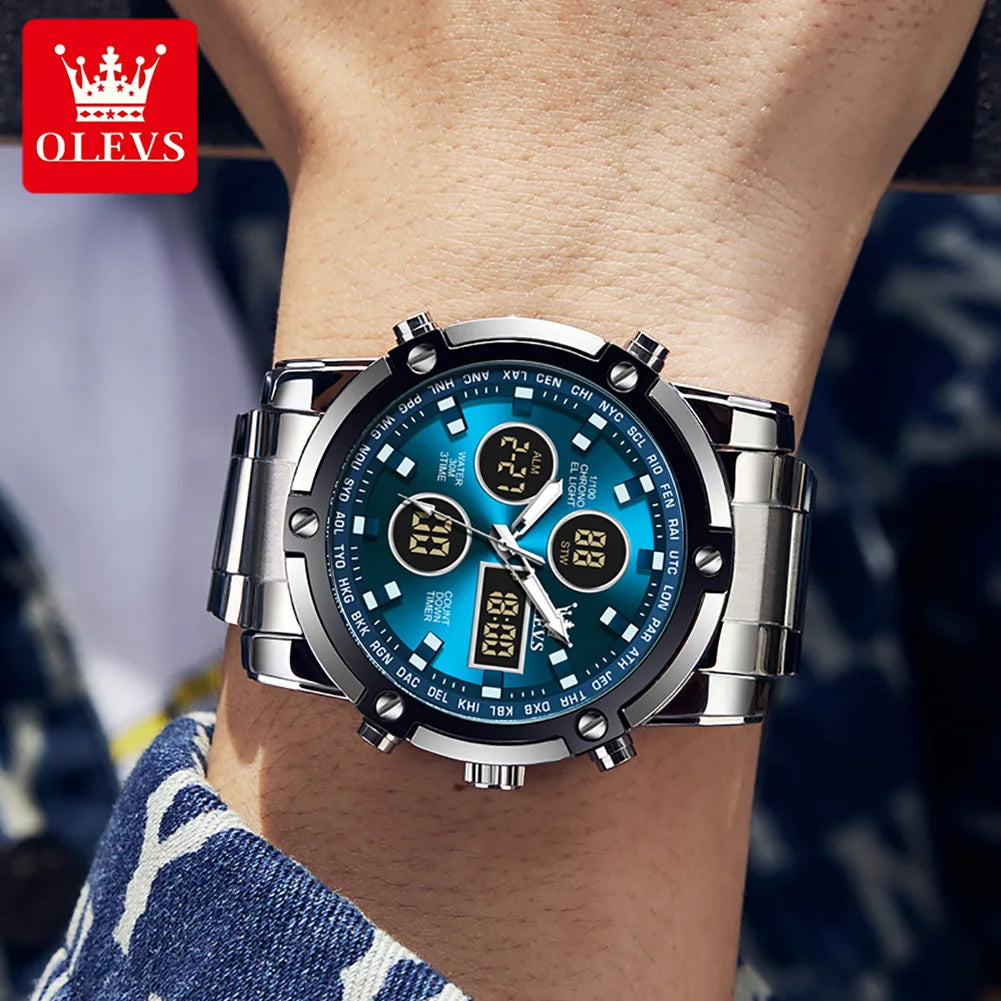 OLEVS 1106 Watch Men Chronograph Calendar Alarm Clock Quartz Movement Stainless steel Multi-function Man Hand Clock Trend Watch