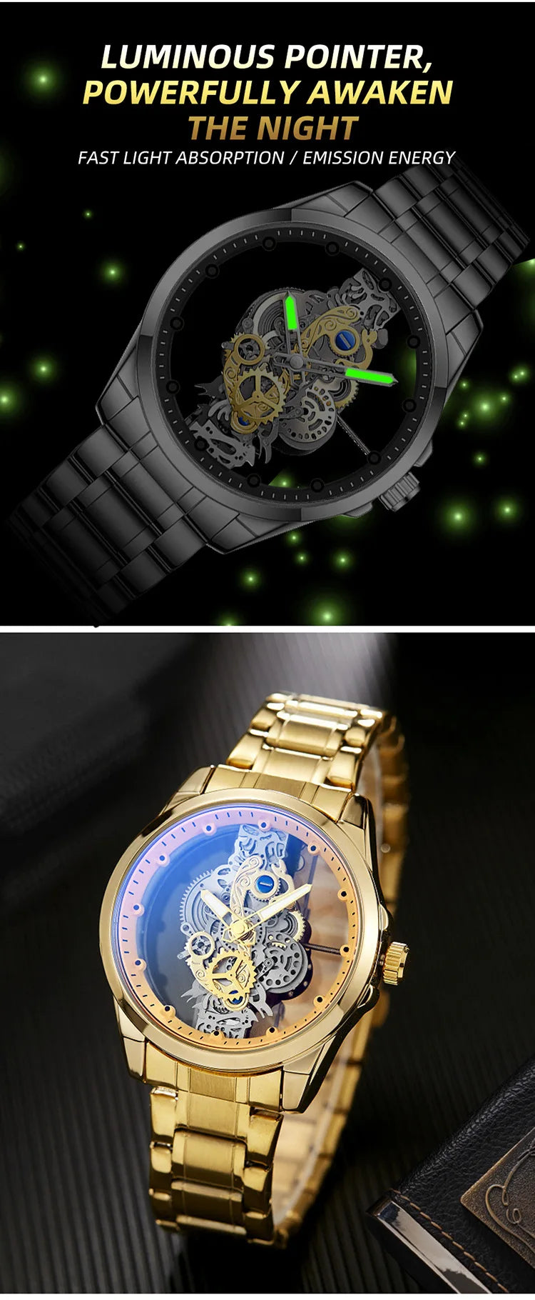 New Men Watch Skeleton Automatic Quartz Watch Golden Skeleton Vintage Man Watch Mens Watches Brand Fashion trend montre homme