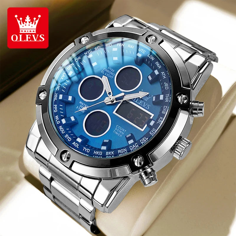 OLEVS 1106 Watch Men Chronograph Calendar Alarm Clock Quartz Movement Stainless steel Multi-function Man Hand Clock Trend Watch