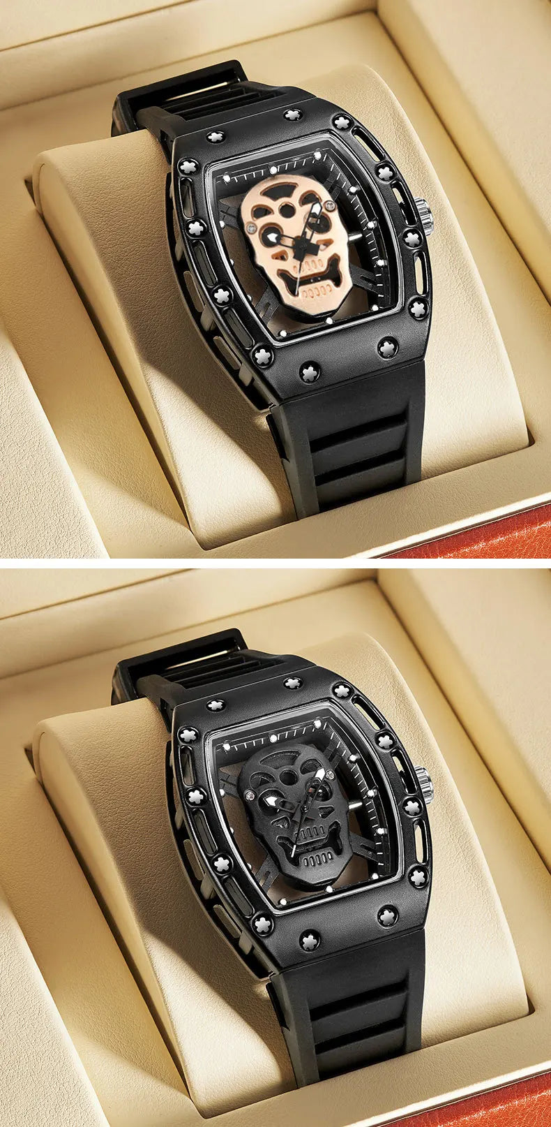 UTHAI Men Watch Fashion Trend For Skeleton Ghost Head Hollow Out Watch Wine Bucket Wristwatch Silicone Male Quartz Clock Watches