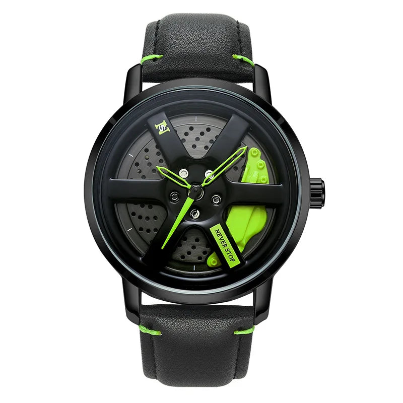 UTHAI L98 Brand Watch Men's Fashion Sports Personality Car Hub 360° Rotation Waterproof Leather Male's Quartz Clock Wristwatch