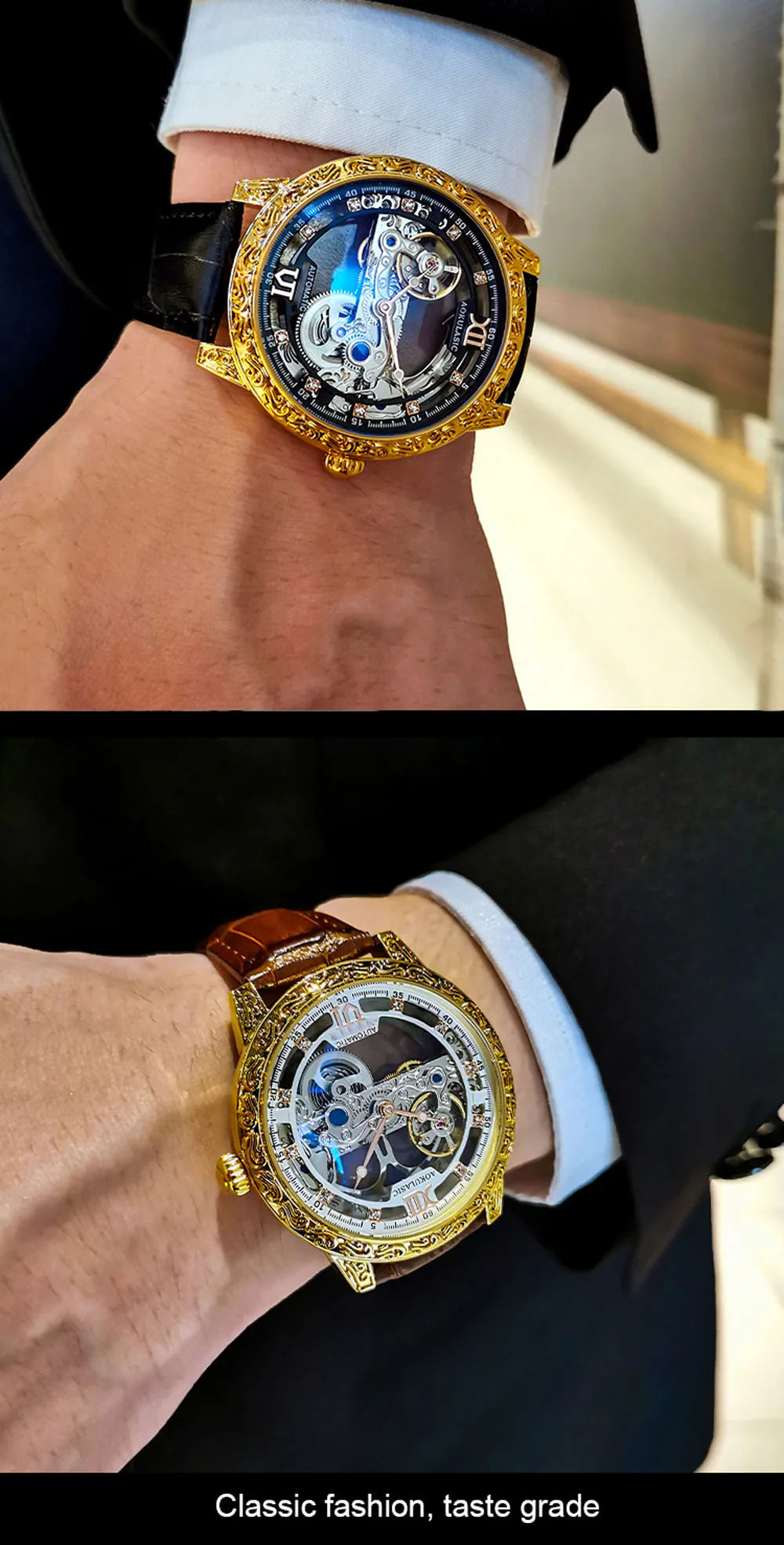 Fashion Mechanical Wristwatch Men's Luxury Brand Automatic Casual Watch Men's Sports Leather Waterproof Clock 2023 Renoj Hombre