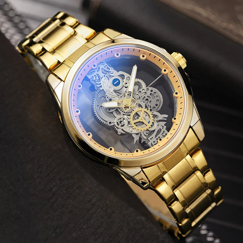 New Men Watch Skeleton Automatic Quartz Watch Golden Skeleton Vintage Man Watch Mens Watches Brand Fashion trend montre homme