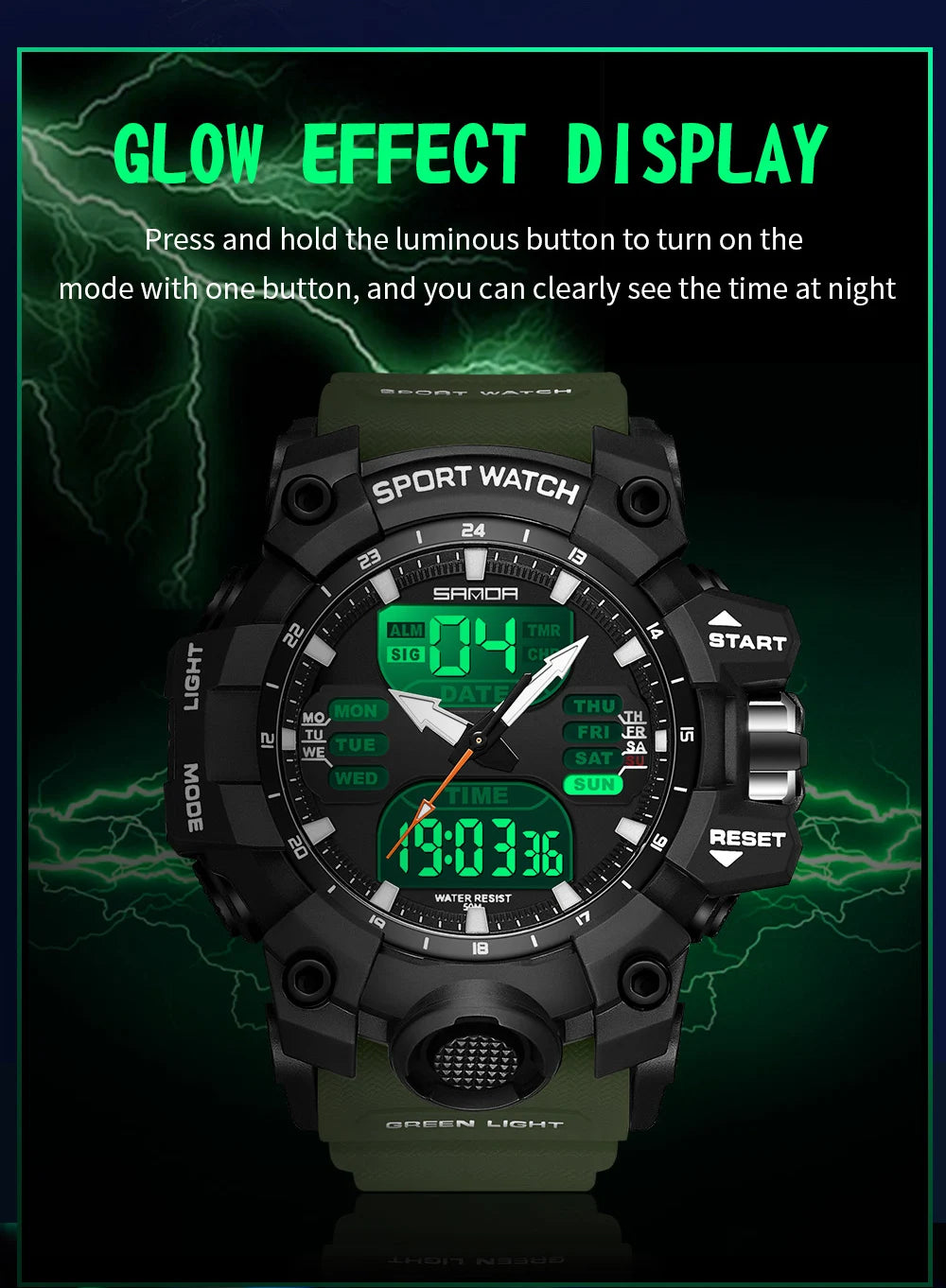 New 2024 Step Calorimeter Single Display Electronic Sanda 6126 Watch Simple Nightlight Waterproof Sports Electronic Watch