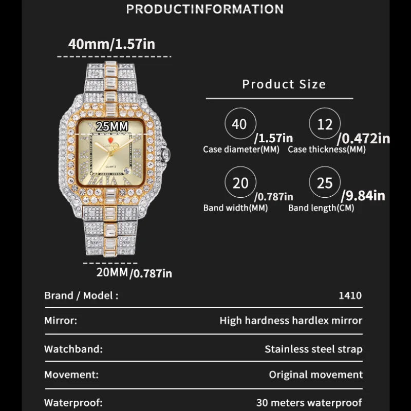New Luxury Quartz Waterproof Quartz Watch for Men and Women with Water Diamonds embellished on Men's and Women's Clocks