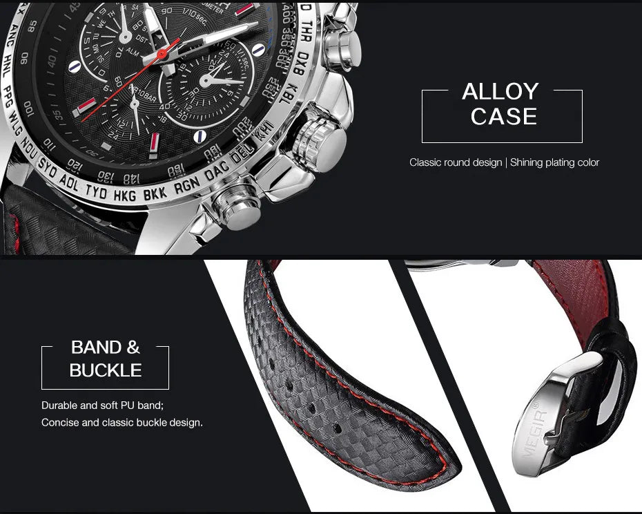 MEGIR 1010 Hot Men's Watch Original Luxury Fashion Brand Sport Clock Leather Strap Business Quartz Wrist Watches for Men Casual