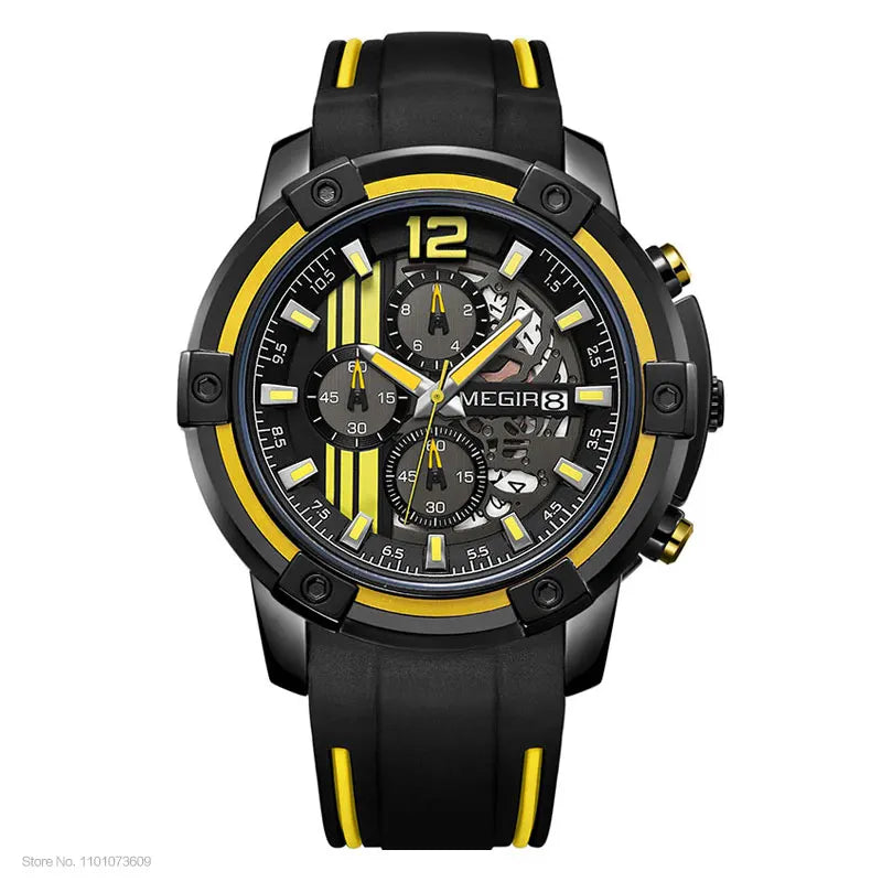 Megir Men's Sports Quartz Watches Army Military Chronograph Wristwatch for Man Luminous Relogios Masculino Clock  2097 Black Red