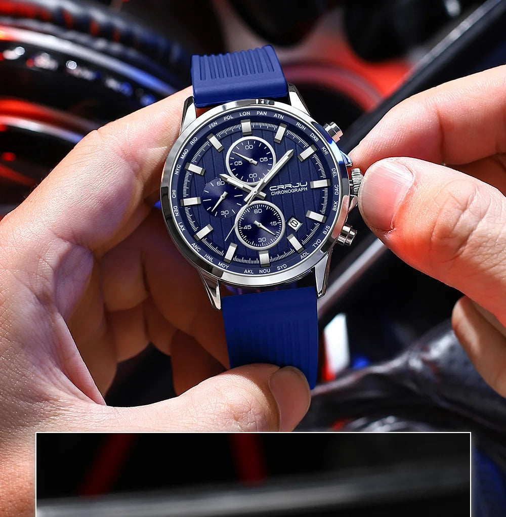 CRRJU Men Watch Silicone Strap Top Brand Luxury Sports Quartz  Waterproof Luminous Auto Date Wristwatch Relogio Masculino