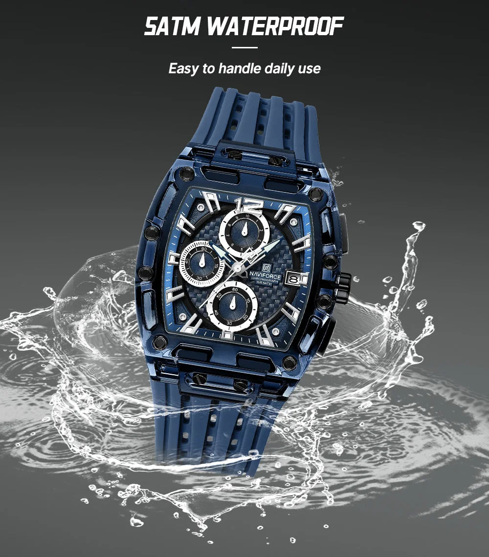 NAVIFORCE Men's Watch High Quality Quartz Fashion Clock Waterproof Silicone Tape Watch for Men Luminous Date Sports Wristwatches