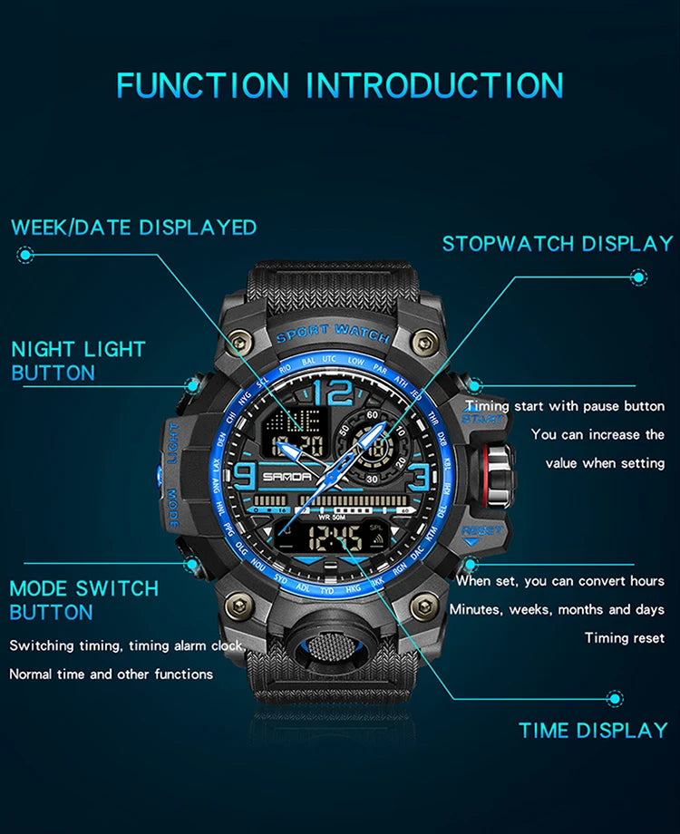 SANDA G style New Men Watch 50M Waterproof Sports Military Quartz Watch For Male Electron Digital Wristwatch Reloj De Hombre